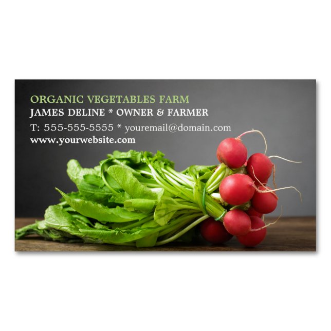 Modern Radish/ Organic Farm Magnetic Business Card (Front)