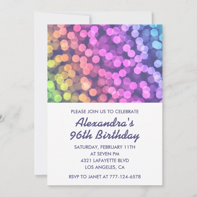 Modern Rainbow 96th birthday invitations Confetti  (Front)