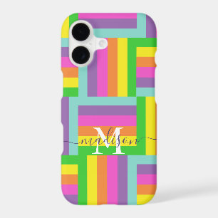 Modern Rainbow Abstract Script Name Monogram