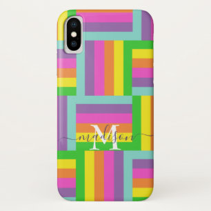Modern Rainbow Abstract Script Name Monogram  iPhone X Case