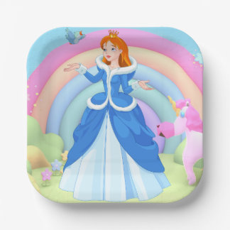 Modern Rainbow and Disney Princess Birthday Paper Plate