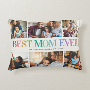 Modern Rainbow Best Mum Ever 6 Photo Collage Decorative Cushion