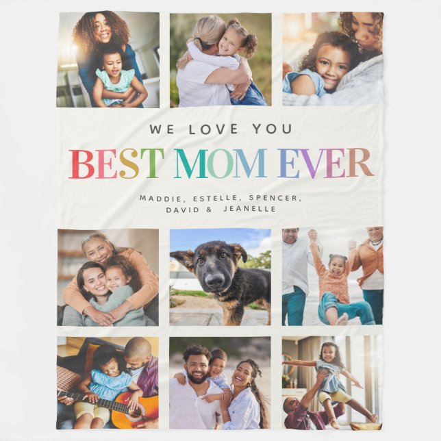 Modern Rainbow Best Mum Ever Photo Collage Family Fleece Blanket (Front)