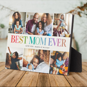 Modern Rainbow Best Mum Ever Photo Collage Plaque