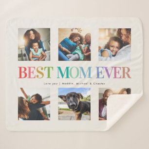 Modern Rainbow Best Mum Ever Photo Collage Sherpa Blanket
