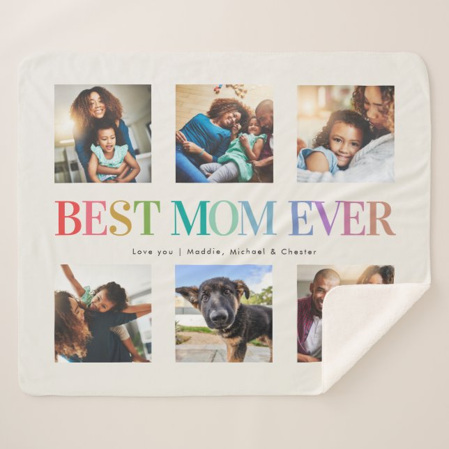 Modern Rainbow Best Mum Ever Photo Collage Sherpa Blanket (Front (Horizontal))