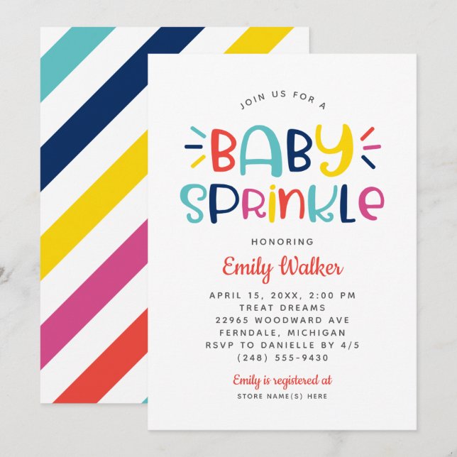 Modern Rainbow Bold Baby Sprinkle Shower Invitation (Front/Back)