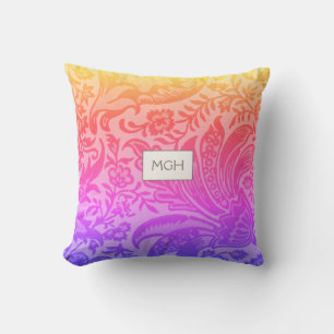 Modern Rainbow Botanical Monogram Cushion
