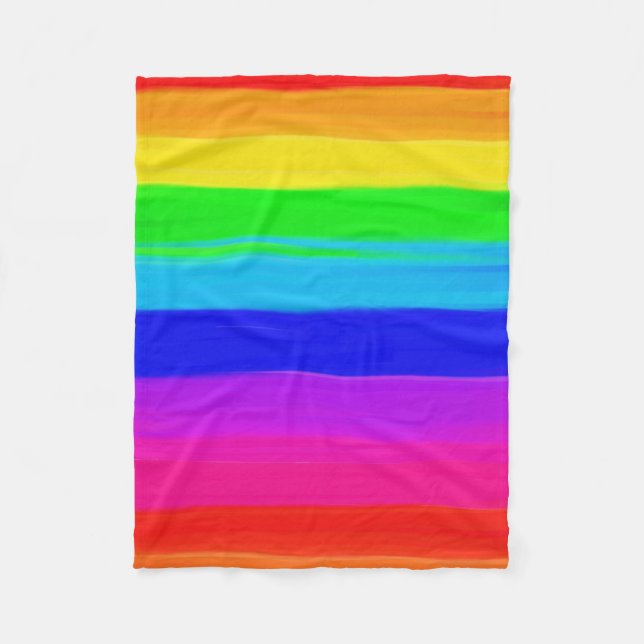 Modern rainbow brushstrokes paint striped pattern fleece blanket (Front)