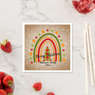 Modern Rainbow Christmas Tartan Tree 20xx Text Napkin