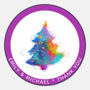 Modern Rainbow Christmas Tree  Custom Classic Round Sticker