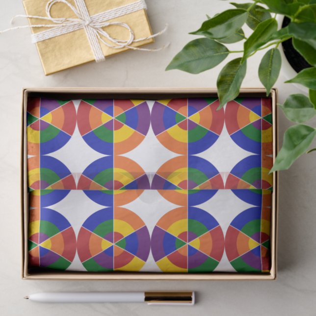 Modern Rainbow Circle White Star Geometric Pattern Tissue Paper (Gift)