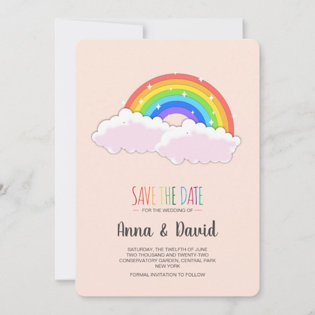 Modern Rainbow Cloudy Save The Date  Invitation (Front)
