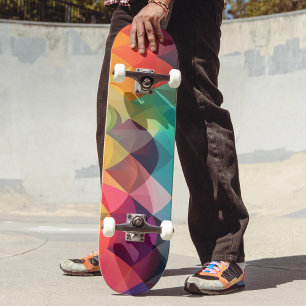 Modern Rainbow Colorful Geometric Pattern Skateboard