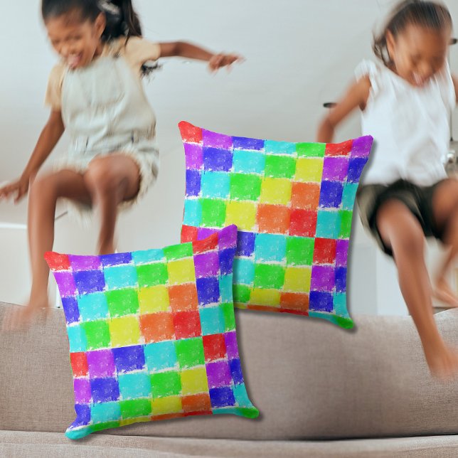 Modern Rainbow Colour Blocks Pattern Cushion (Creator Uploaded)