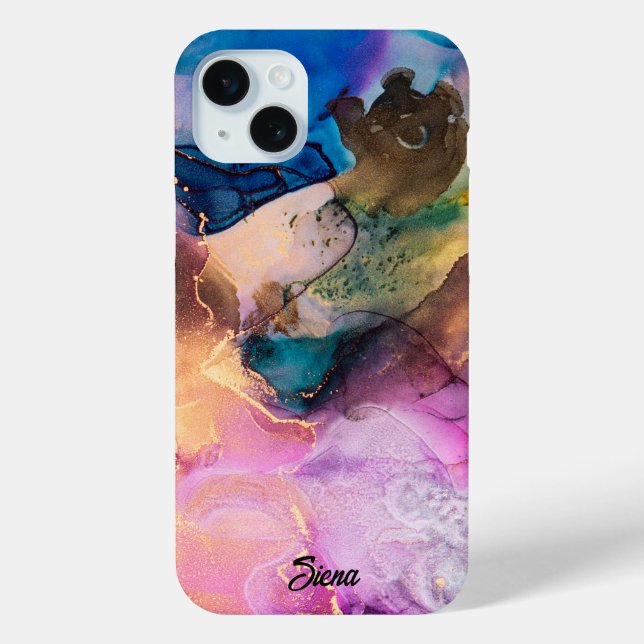 Modern Rainbow Colourful Marbled Customisable Name Case-Mate iPhone Case (Back)