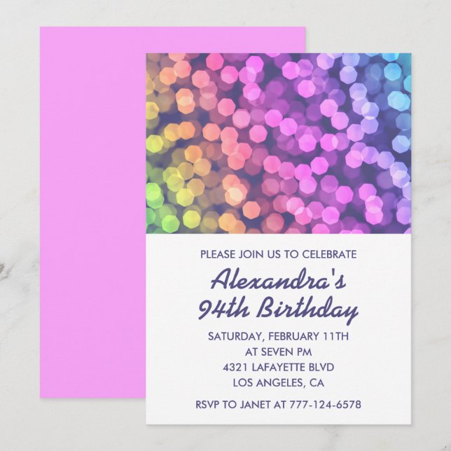 Modern Rainbow Confetti 94th birthday invitations  (Front/Back)