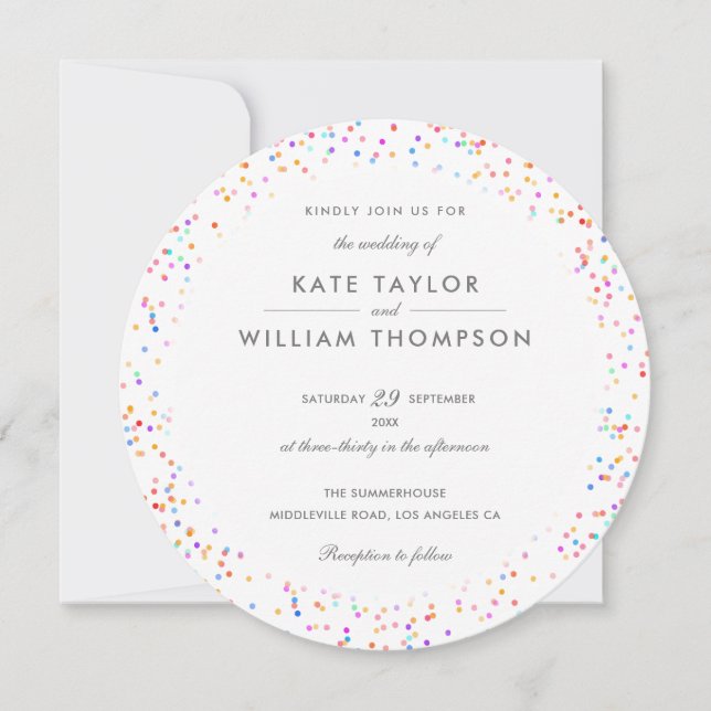 Modern Rainbow Confetti Photo Wedding Invitation (Front)