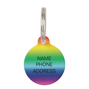 Modern rainbow custom name contact info dog cat pet tag