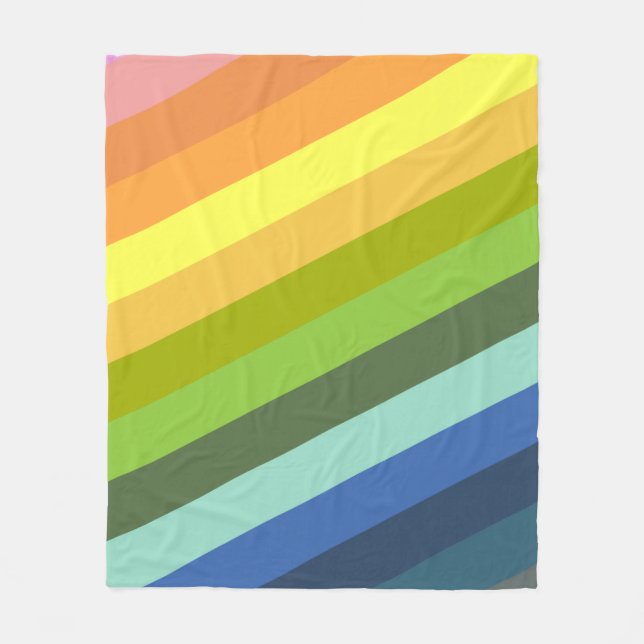 Modern Rainbow Diagonal Stripes Geometric Pattern  Fleece Blanket (Front)