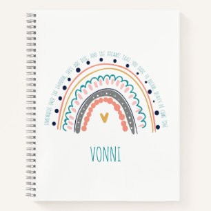 Modern Rainbow Doodle Personalised Name and Quote Notebook