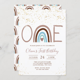Modern Rainbow First Birthday Invitation