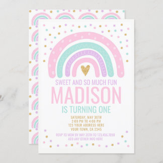 Modern Rainbow First Birthday Invitation