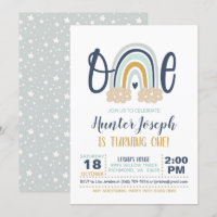 Modern Rainbow First Birthday Invitation - Boy LB
