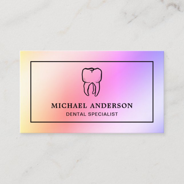 Modern Rainbow Foil Tooth Dental Clinic Dentist Business Card (Front)