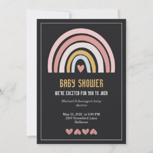 Modern rainbow gender neutral black baby shower invitation