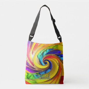 Modern Rainbow & Glam Gold Fun Pinwheel Crossbody Bag