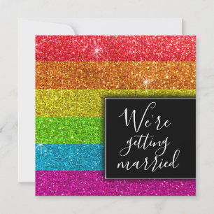 Modern Rainbow Glitter Colourful Sparkles Elegant Invitation