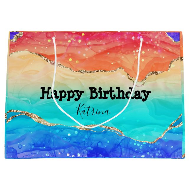 Modern Rainbow Glitter Customisable   Large Gift Bag (Front)