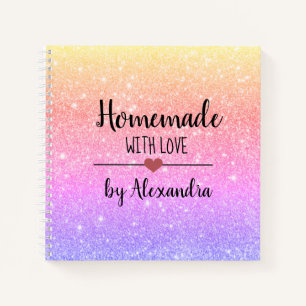 Modern rainbow glitter Homemade with love  Noteboo Notebook