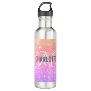 Modern rainbow glitter monogram name    710 ml water bottle