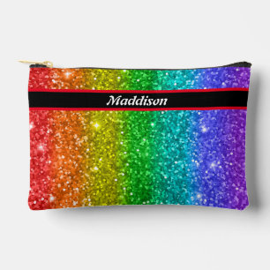 Modern Rainbow Glitter Pencil and Toiletry  Accessory Pouch