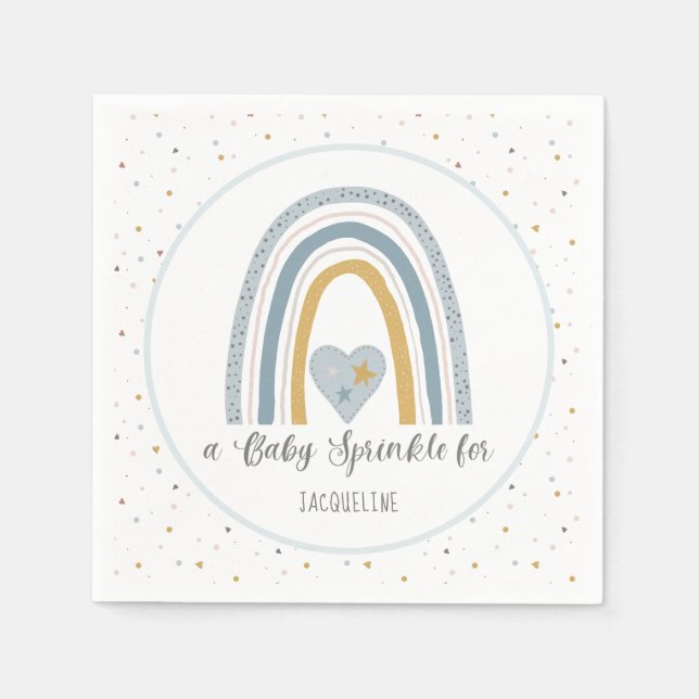Modern Rainbow Gold Dusty Blue Boy Baby Sprinkle Napkin (Front)