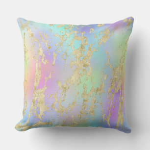 Modern Rainbow Gradient and Gold Marble Pattern Cushion