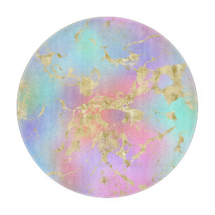 Modern Rainbow Gradient and Gold Marble Pattern Cutting Board