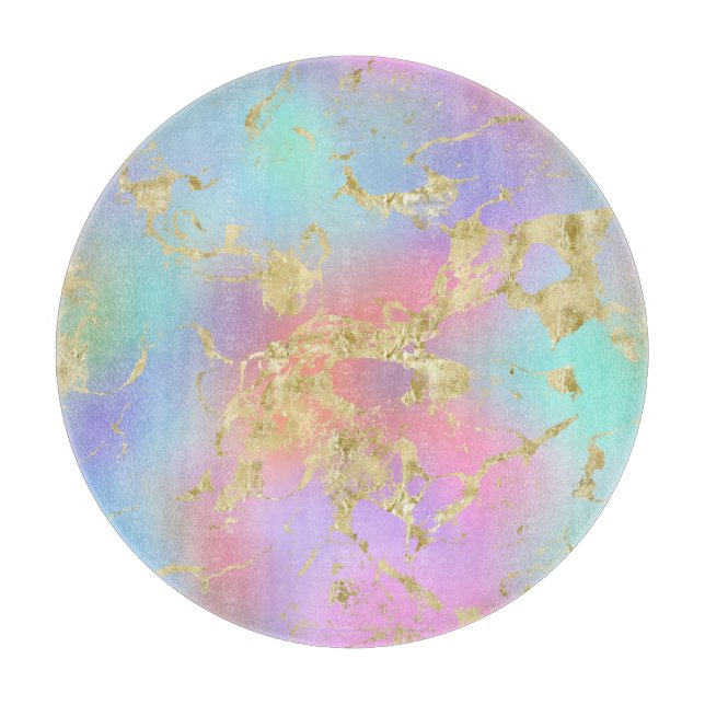 Modern Rainbow Gradient and Gold Marble Pattern Cutting Board (Front)