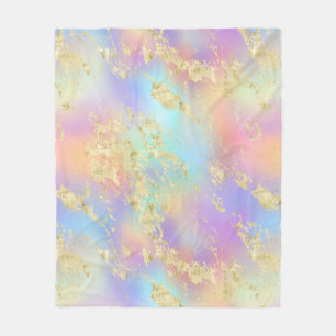 Modern Rainbow Gradient and Gold Marble Pattern Fleece Blanket