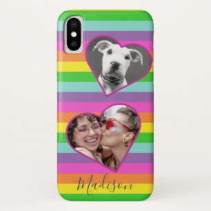 Modern Rainbow Heart Photo Script Name Monogram C iPhone X Case