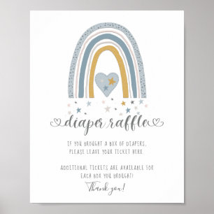 Modern Rainbow Heart Stars Boy Diaper Raffle Sign