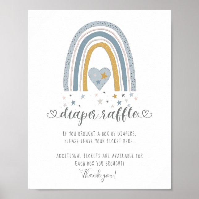 Modern Rainbow Heart Stars Boy Diaper Raffle Sign (Front)
