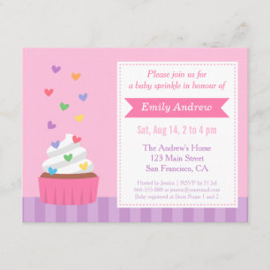 Modern Rainbow Hearts Cupcake Baby Sprinkle Shower Invitation