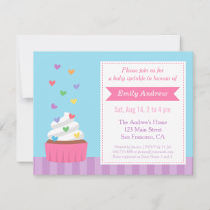 Modern Rainbow Hearts Cupcake Baby Sprinkle Shower Invitation