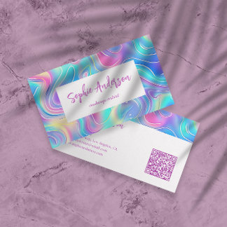 Modern Rainbow Holographic Makeup Artist & Qr Code Business Card
