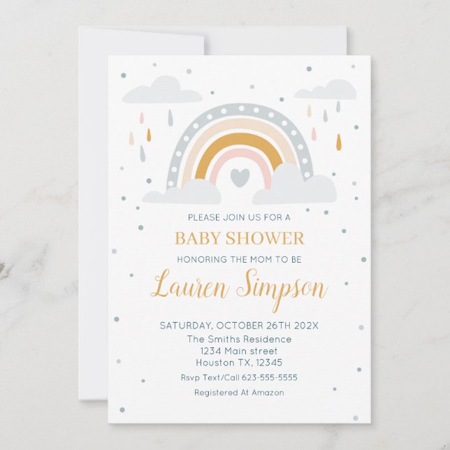 Modern Rainbow Invitation Baby Shower (Front)