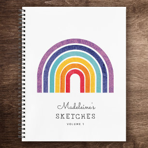 Modern Rainbow Kids Custom Artwork Name Sketches Notebook