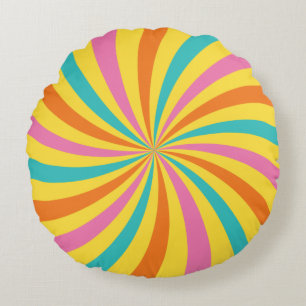 Modern Rainbow Lollipop Swirl Round Cushion